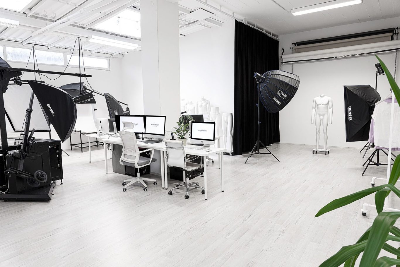 Helles Mietstudio in Würzburg mit hohen Decken und offener Loft-Atmosphäre für Foto- und Videoproduktionen.